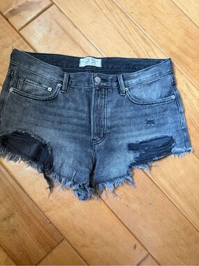 Free People Washed Black Distressed Denim Shorts